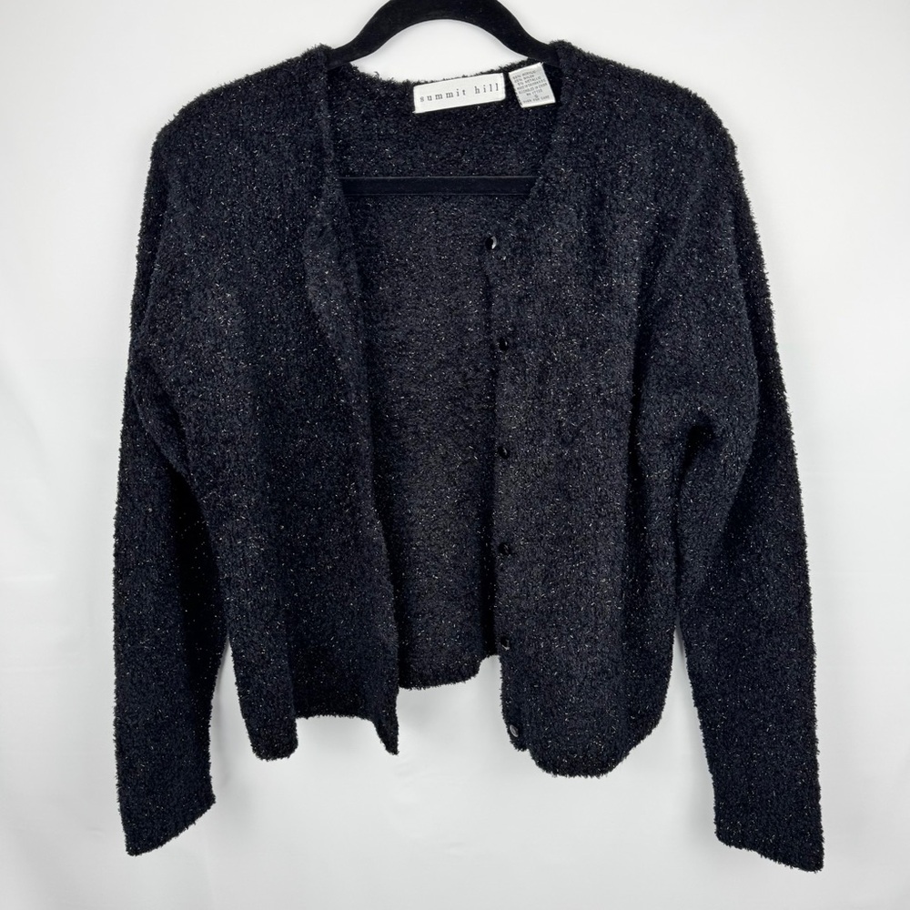 Summit Hill Metallic Sparkly New Years Eve Black Textured Cardigan Sweater